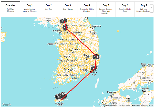 실제 외국인들의 한국 관광 패키지 구성